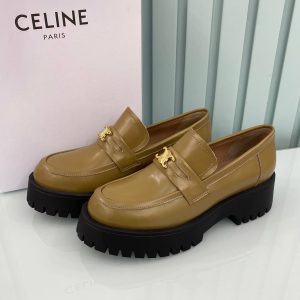 celine ayakkabi loafer haki gold aksesuarli