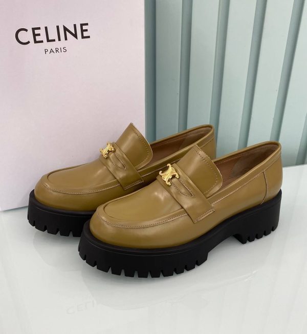 celine ayakkabi loafer haki gold aksesuarli