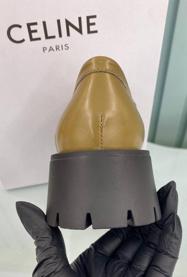 celine ayakkabi loafer haki gold aksesuarli