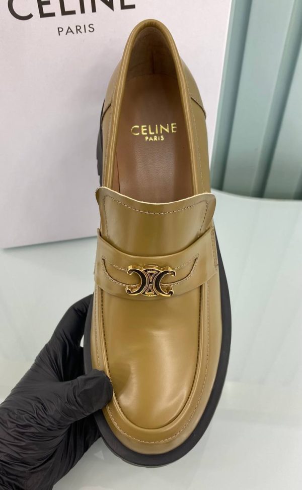 celine ayakkabi loafer haki gold aksesuarli