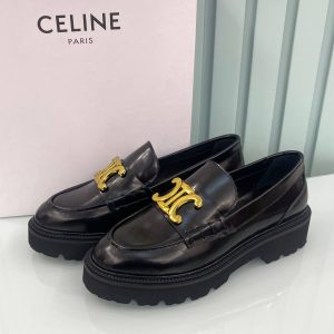 celine ayakkabi loafer siyah gold aksesuarli
