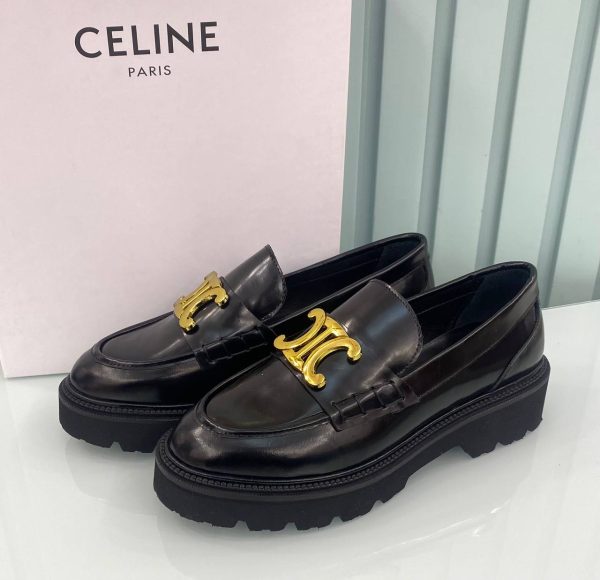 celine ayakkabi loafer siyah gold aksesuarli
