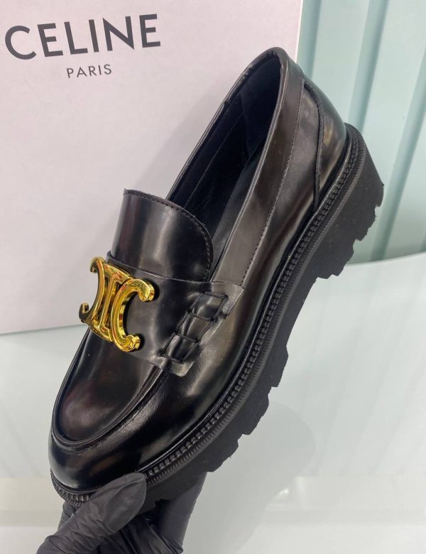 celine ayakkabi loafer siyah gold aksesuarli
