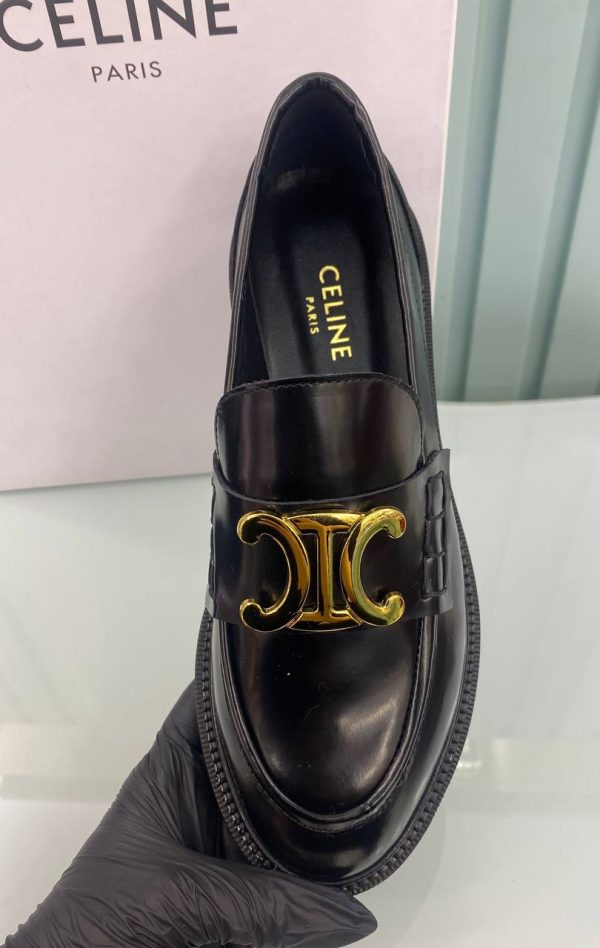celine ayakkabi loafer siyah gold aksesuarli
