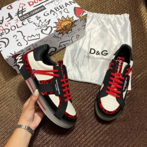 dolce gabbana ayakkabi erkek sneaker siyah beyaz kirmizi leopar