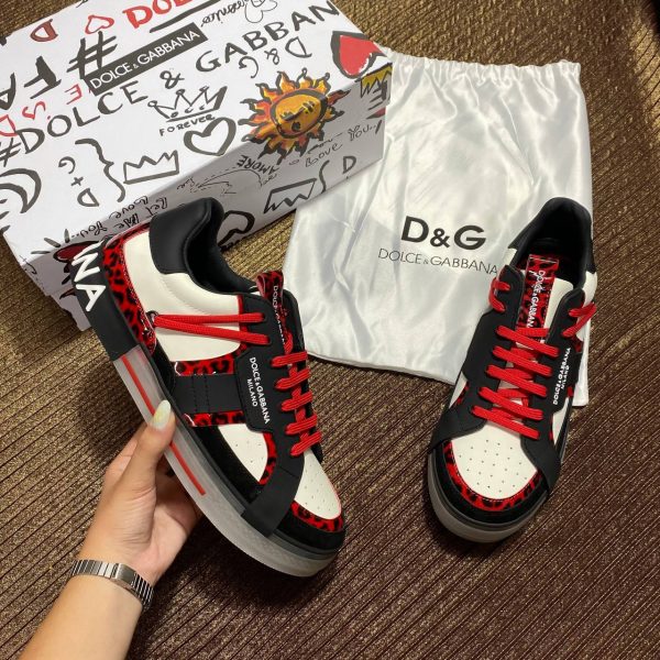 dolce gabbana ayakkabi erkek sneaker siyah beyaz kirmizi leopar