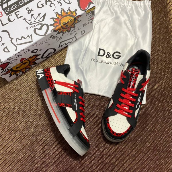 dolce gabbana ayakkabi erkek sneaker siyah beyaz kirmizi leopar