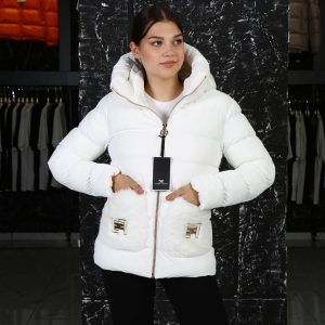 elisabetta franchi mont beyaz pelus detayli  kapusonlu