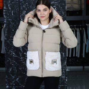 elisabetta franchi mont vizon pelus detayli  kapusonlu