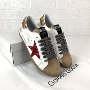 golden goose ayakkabi super star sneakers beyaz gold kirmizi simli