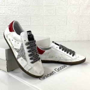 golden goose ayakkabi super star sneakers beyaz kirmizi silver simli