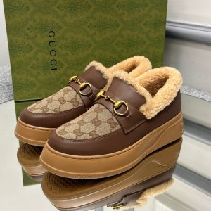 gucci ayakkabi loafer kahverengi classic ici kurklu yuksek taban
