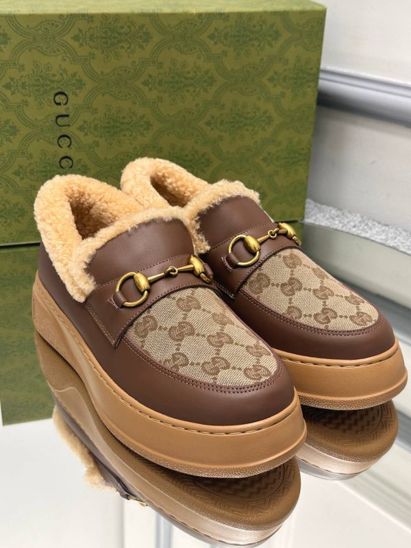 gucci ayakkabi loafer kahverengi classic ici kurklu yuksek taban
