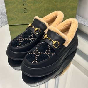 gucci ayakkabi loafer siyah classic ici kurklu yuksek taban