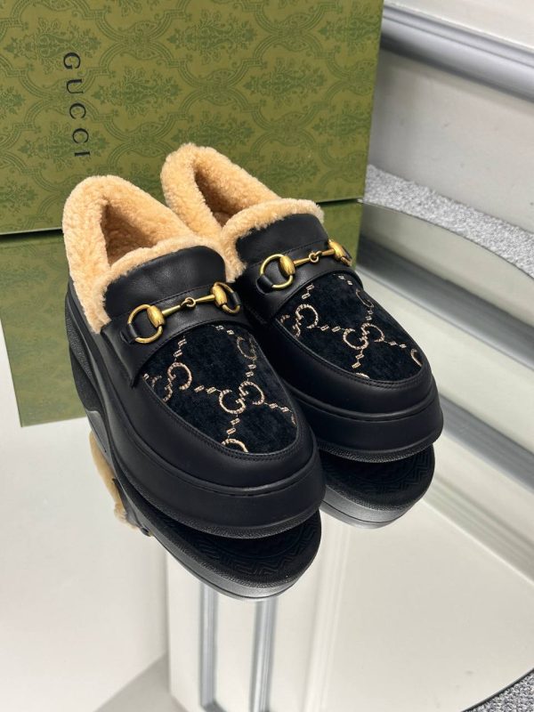 gucci ayakkabi loafer siyah classic ici kurklu yuksek taban