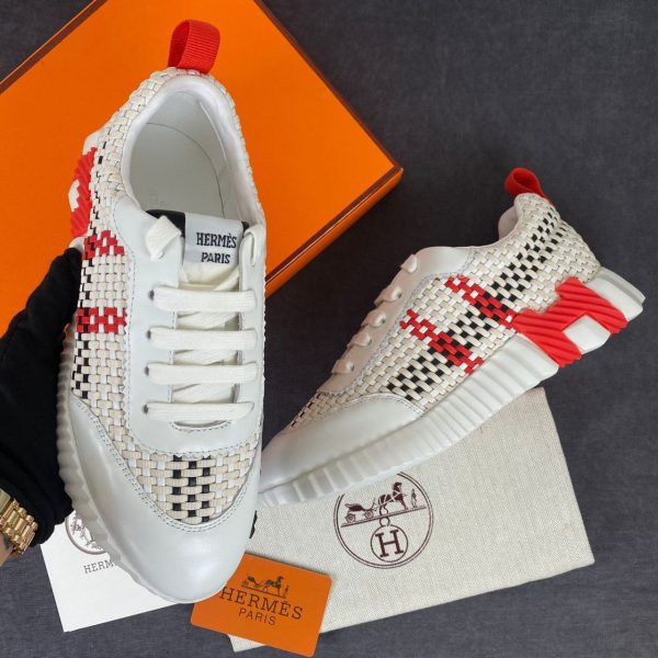hermes ayakkabi beyaz sneakers kirmizi braided