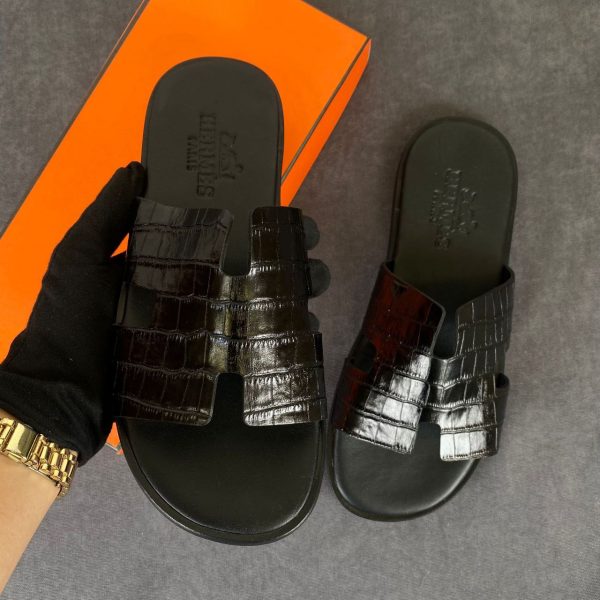 hermes terlik siyah crocco