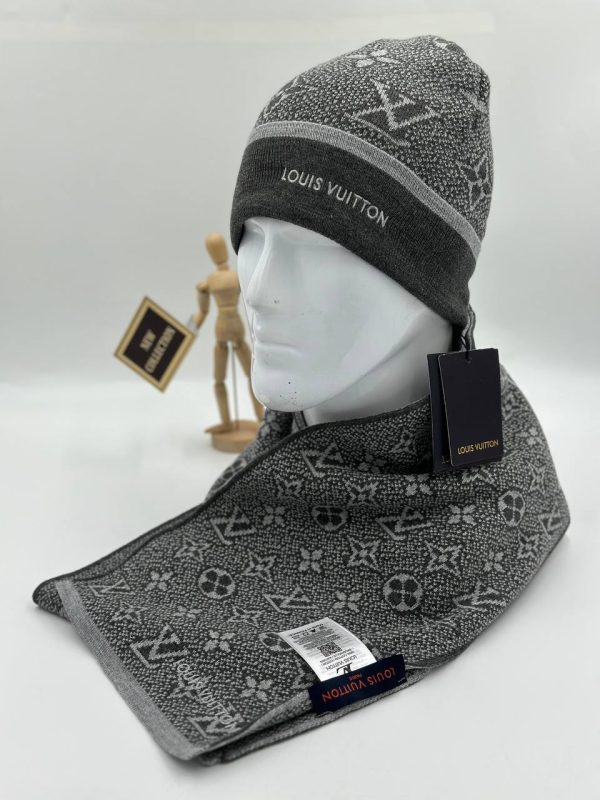 louis vuitton atki bere takimi erkek gri logolu