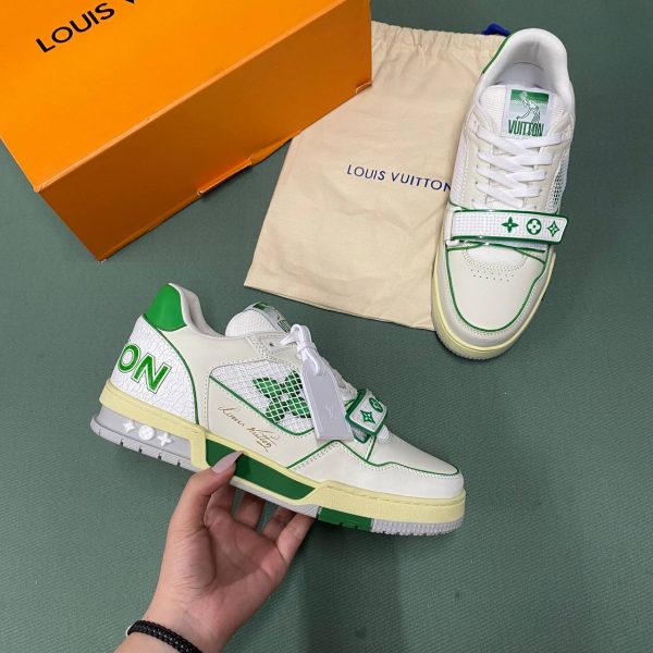 louis vuitton spor ayakkabi erkek trainer beyaz yesil logolu