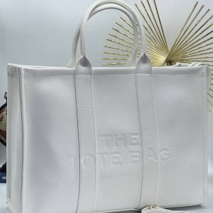 marc jacobs canta the tote bag beyaz buyuk boy suni deri 40x30 cm