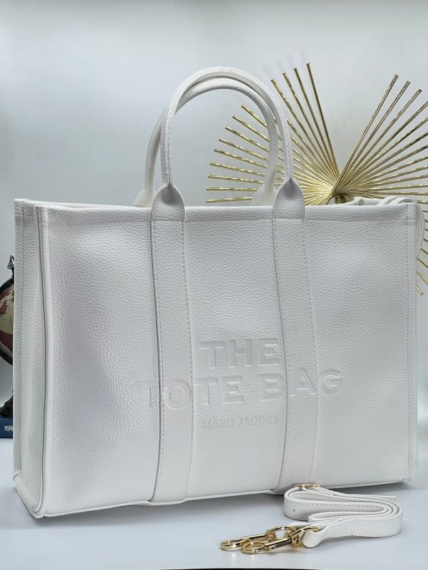 marc jacobs canta the tote bag beyaz buyuk boy suni deri 40x30 cm