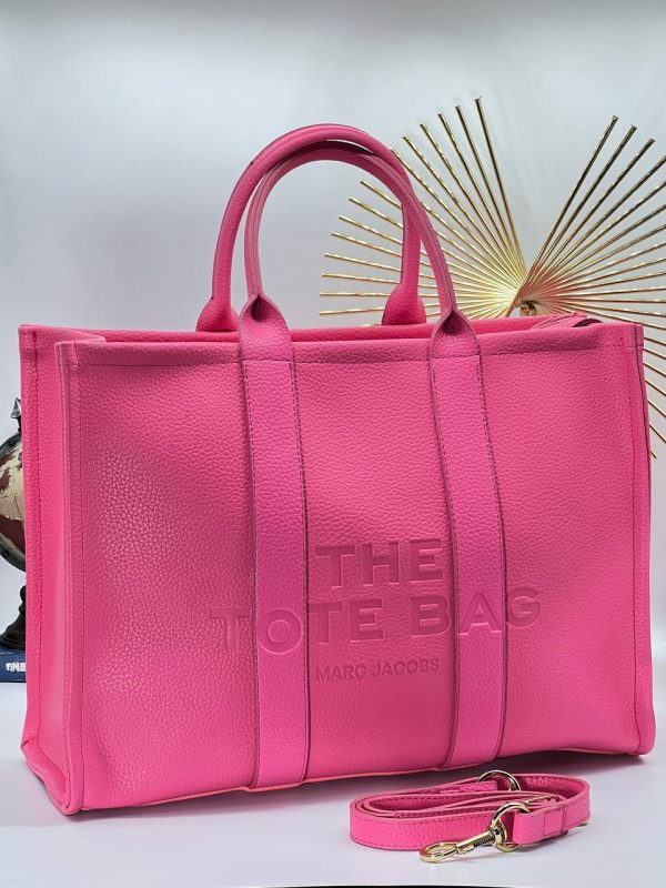 marc jacobs canta the tote bag fusya pembe buyuk boy suni deri 40x30 cm