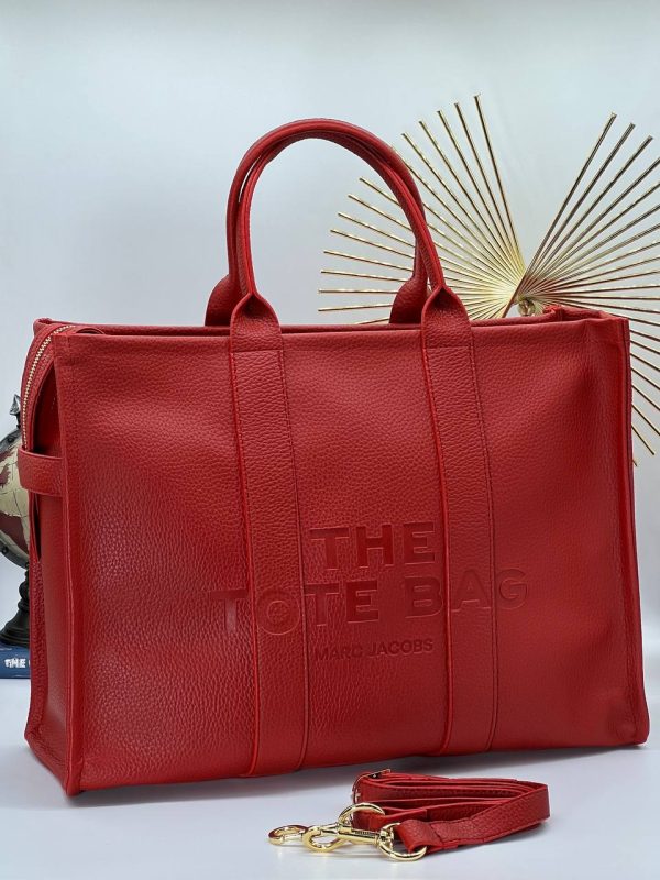 marc jacobs canta the tote bag kirmizi buyuk boy suni deri 40x30 cm