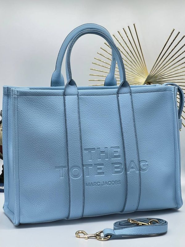 marc jacobs canta the tote bag mavi buyuk boy suni deri 40x30 cm