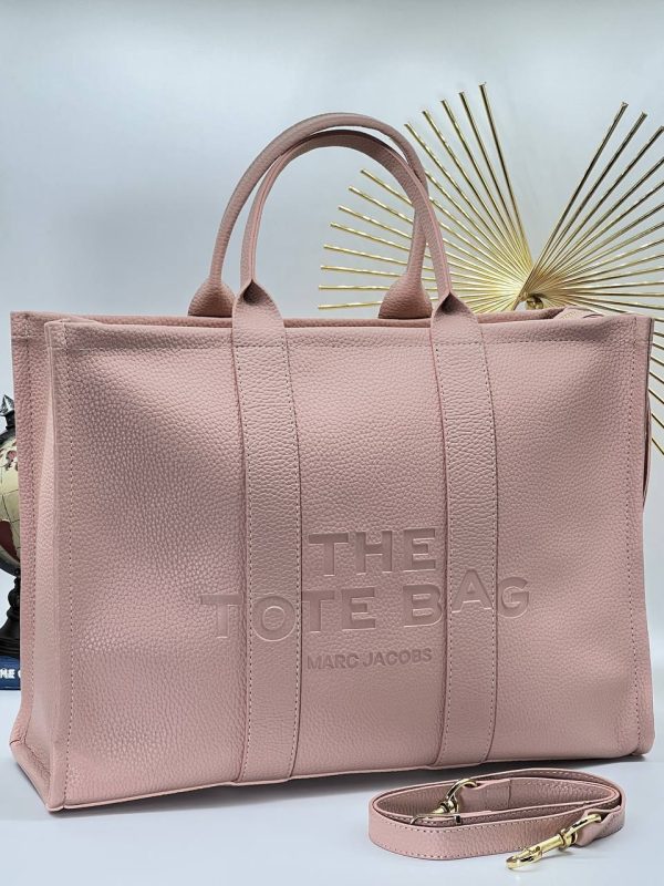marc jacobs canta the tote bag pudra pembe buyuk boy suni deri 40x30 cm