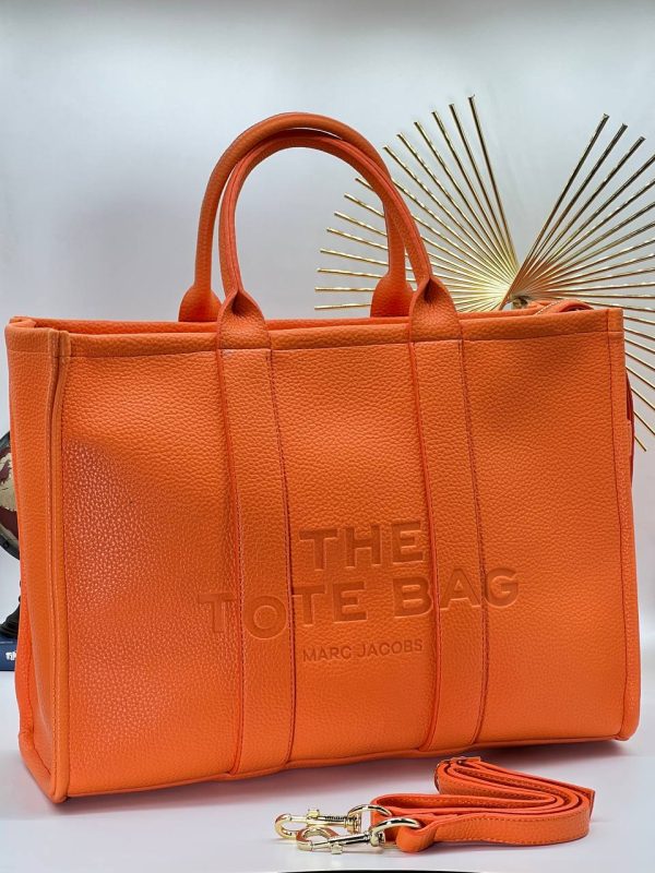 marc jacobs canta the tote bag turuncu buyuk boy suni deri 40x30 cm