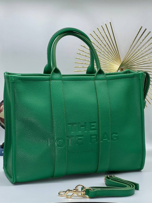 marc jacobs canta the tote bag yesil buyuk boy suni deri 40x30 cm