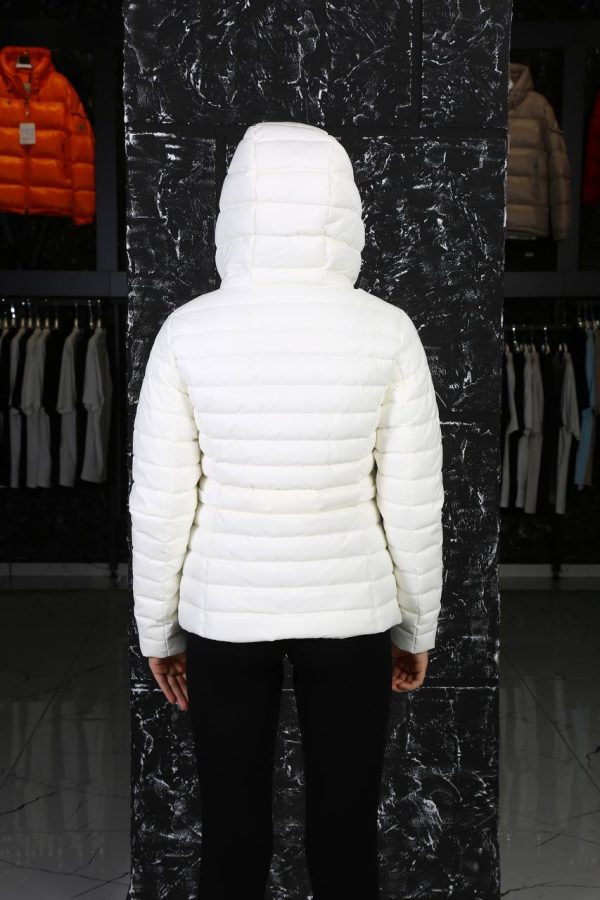 moncler mont beyaz beli sikmali kapusonlu