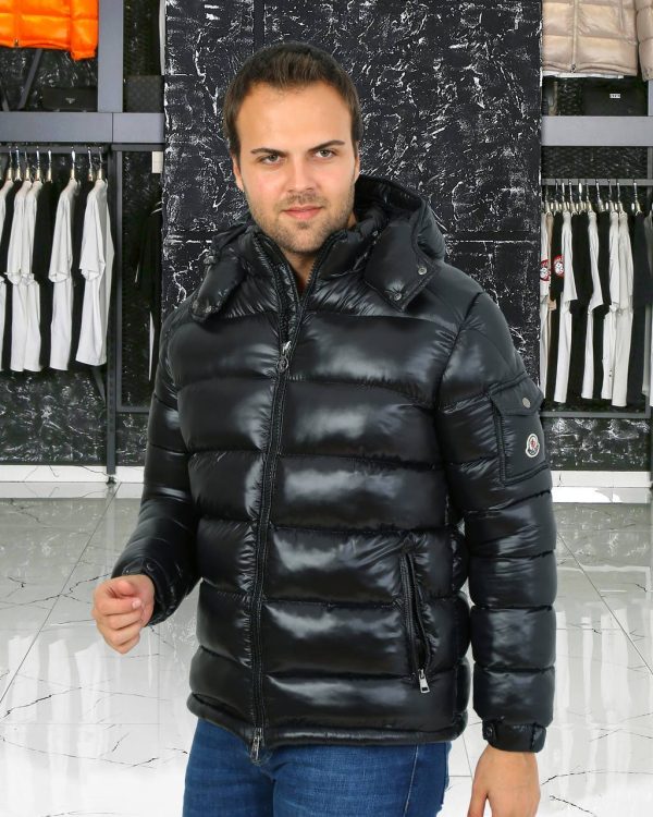 moncler mont erkek parlak kapusonlu siyah kolu cepli classic