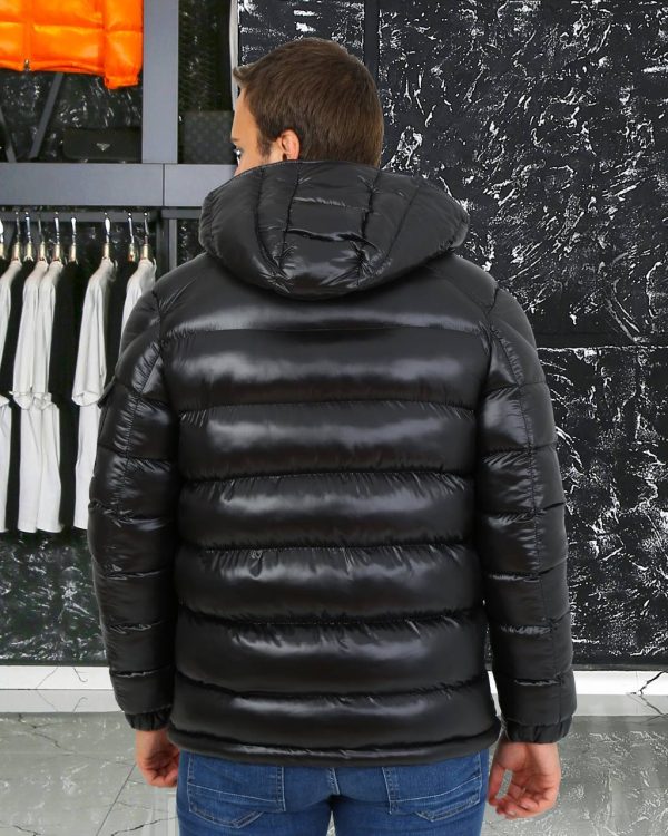 moncler mont erkek parlak kapusonlu siyah kolu cepli classic