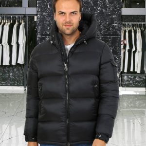 moncler mont erkek siyah mat kapusonlu kolu cepli classic