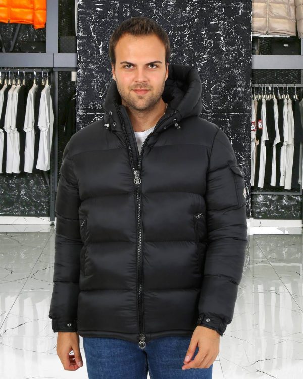 moncler mont erkek siyah mat kapusonlu kolu cepli classic