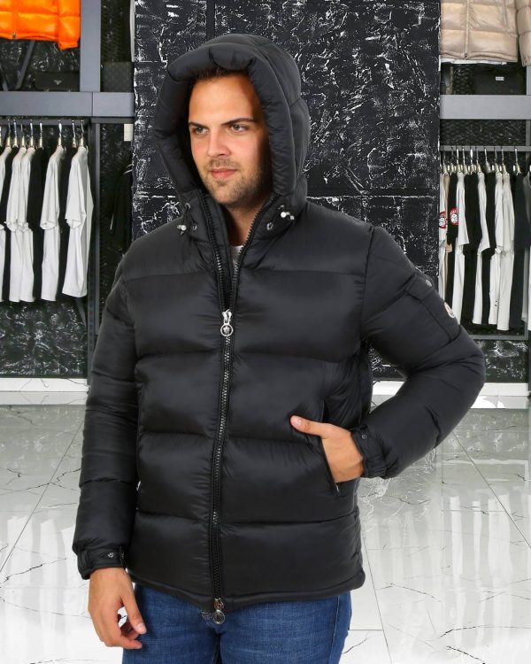 moncler mont erkek siyah mat kapusonlu kolu cepli classic