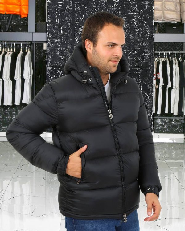 moncler mont erkek siyah mat kapusonlu kolu cepli classic