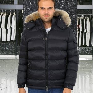 moncler mont erkek siyah mat kapusonlu kolu cepli classic tuylu