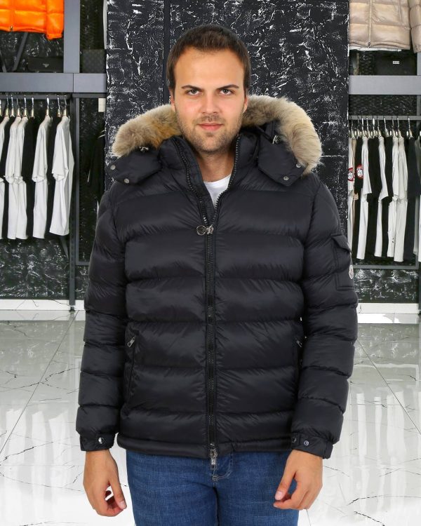 moncler mont erkek siyah mat kapusonlu kolu cepli classic tuylu