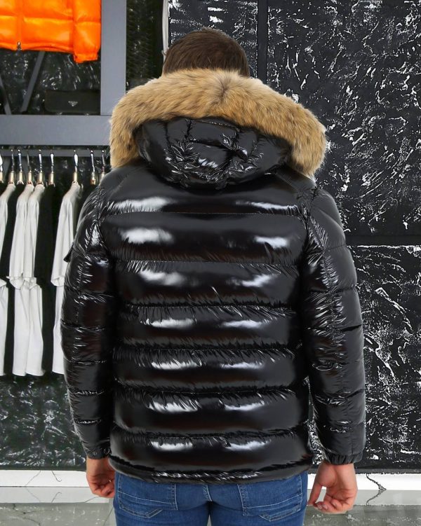 moncler mont erkek siyah parlak kapusonlu kolu cepli classic
