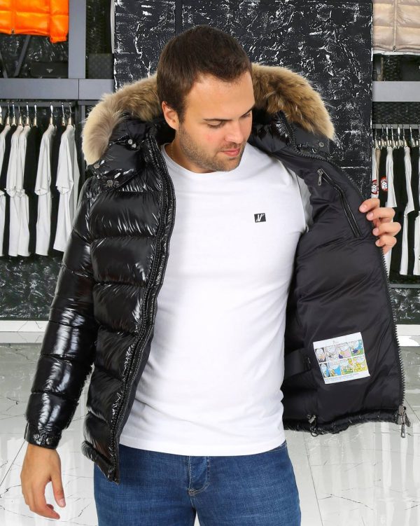 moncler mont erkek siyah parlak kapusonlu kolu cepli classic