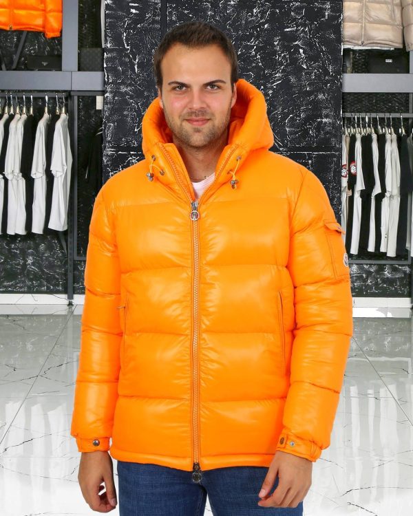 moncler mont erkek turuncu kapusonlu kolu cepli classic