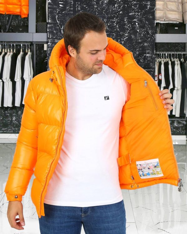 moncler mont erkek turuncu kapusonlu kolu cepli classic