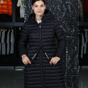 moncler mont kadin uzun belden sikmali siyah mat kapusonlu
