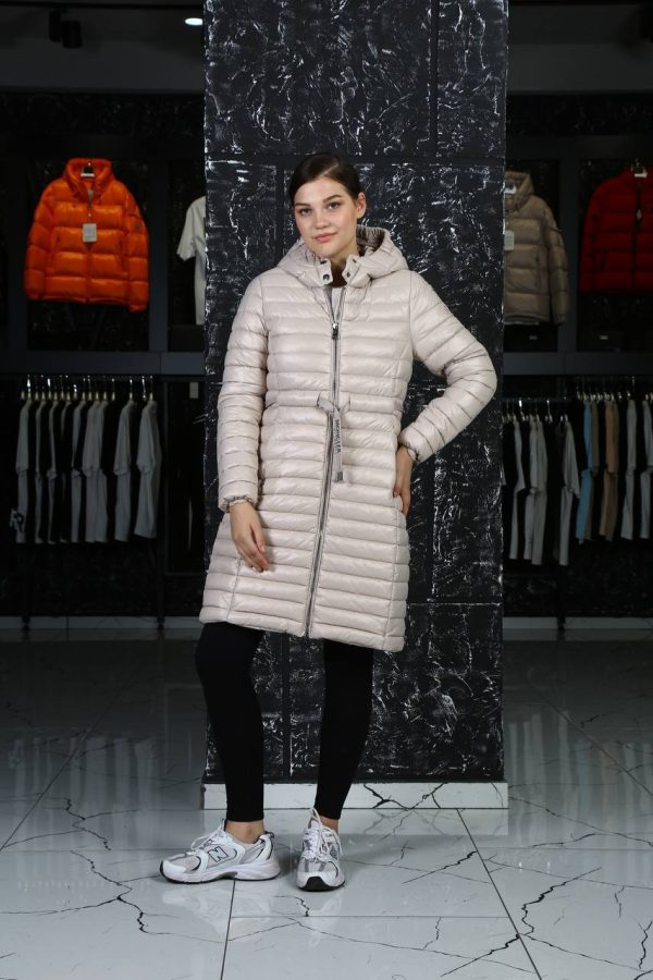 moncler mont kadin uzun belden sikmali vizon kapusonlu