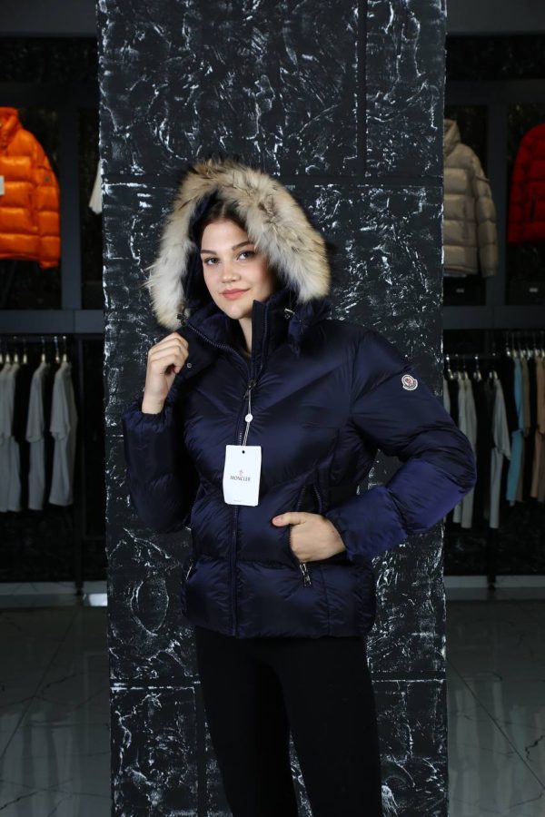 moncler mont lacivert beli kemer detayli kapusonlu