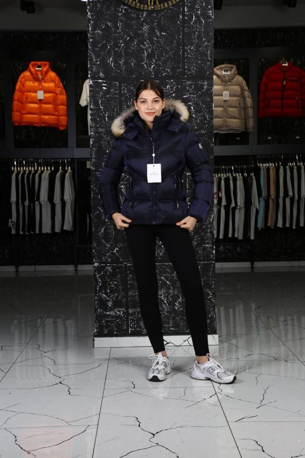 moncler mont lacivert beli kemer detayli kapusonlu