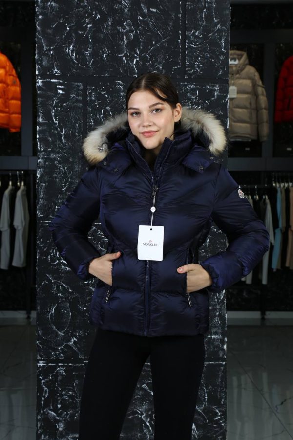 moncler mont lacivert beli kemer detayli kapusonlu