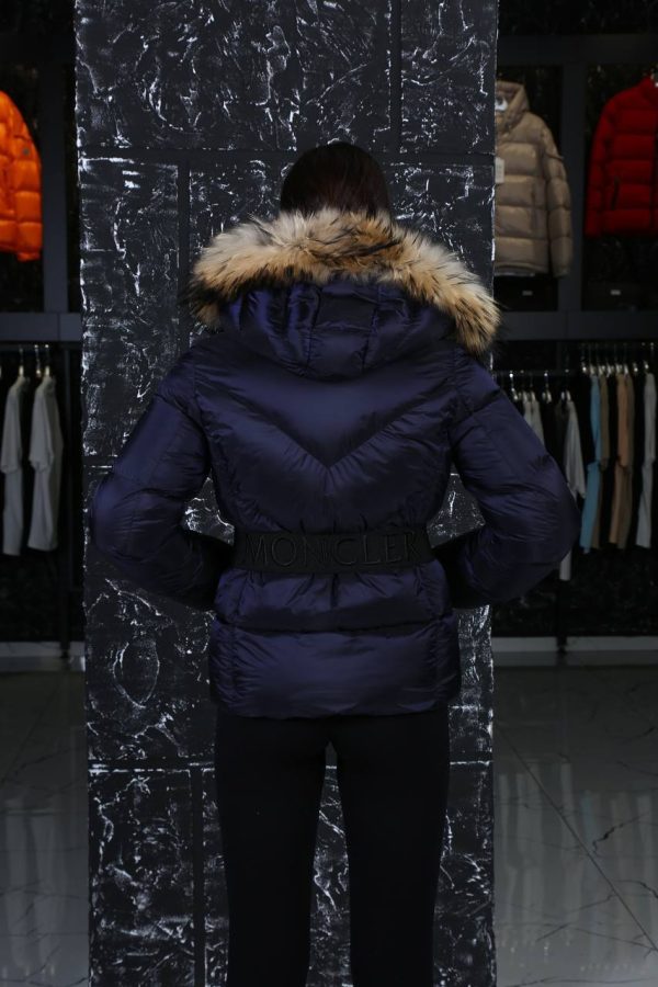 moncler mont lacivert beli kemer detayli kapusonlu